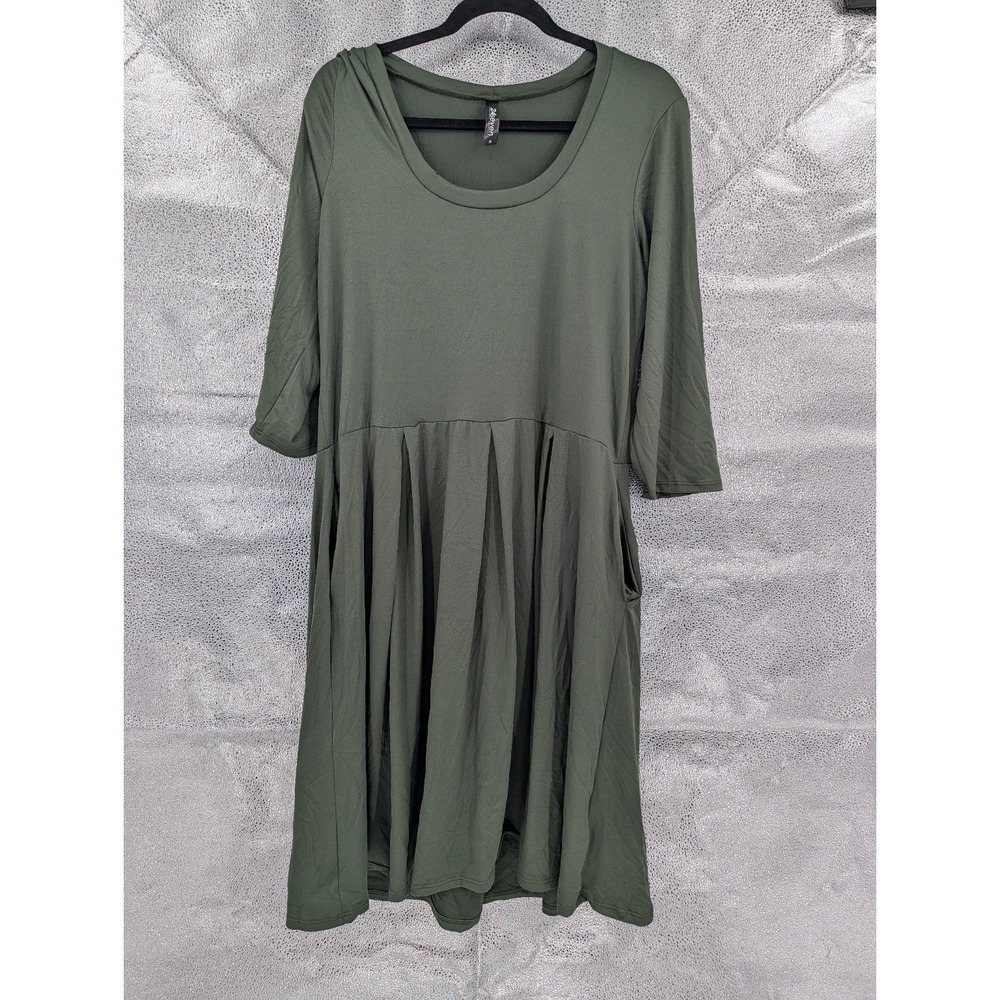 24Seven Women's Olive‎ Green 1X Jersey Knit Swing Dress 3/4 Sleeve